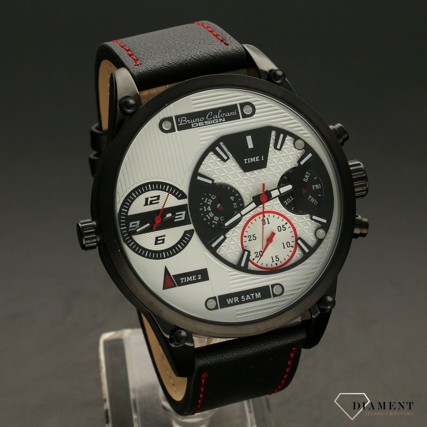 Zegarek męski BRUNO CALVANI na czarnym pasku BC1381 BLACK czarny pasek.jpg